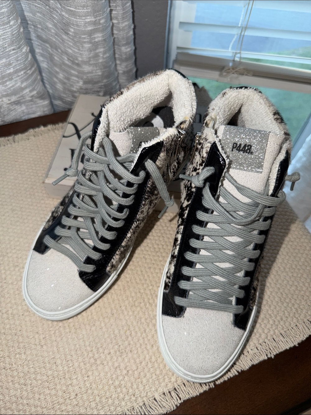 P448 Women's High-Top Sneakers in Gray, Black and Cream